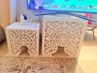 Set di 2 tavolini ausiliari bianchi