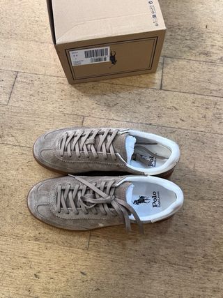 Tênis Ralph Lauren Bedford Suede Taupe Novos T41