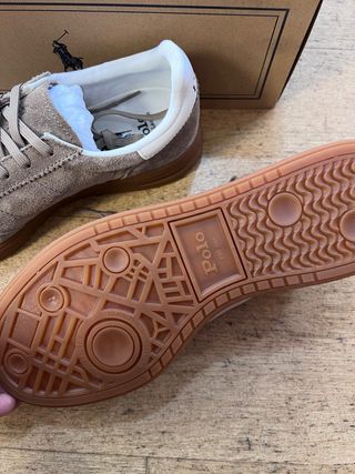 Tênis Ralph Lauren Bedford Suede Taupe Novos T41