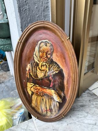 Dipinto antico su piatto ovale