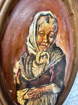 Dipinto antico su piatto ovale