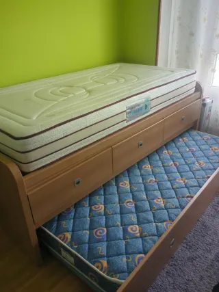 Cama doble con cajones y dos colchones