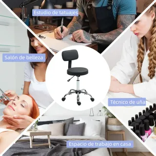 Taburete Giratorio con Respaldo y Ruedas