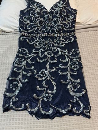 Vestido de fiesta azul plateado talla L