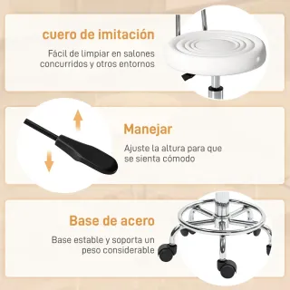 Taburete Giratorio con Respaldo y Ruedas