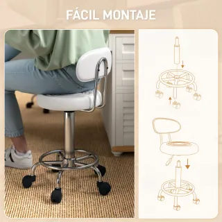 Taburete Giratorio con Respaldo y Ruedas
