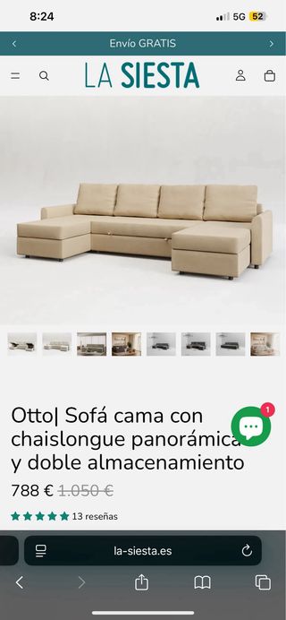 Sofá cama LA SIESTA panorámico beige
