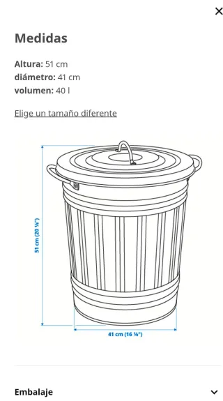 Cubo basura Ikea Knodd 40L Metal Blanco