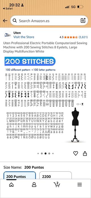 Máquina de coser Uten 200 puntos