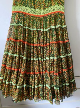 Traje Flamenca Verde y Naranja Flores