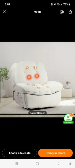 Sillón Relax Masaje Balancín Giratorio Blanco y pa