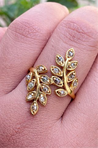 Anillo vintage hojas diamantes talla rosa
