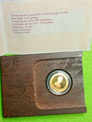 Oro. 999 Moneda 10000 PTAS Barcelona 92 Olimpiada