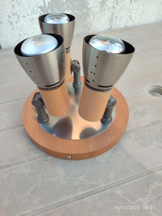 Plafoniera 3 faretti legno e metallo