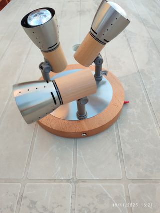 Plafoniera 3 faretti legno e metallo