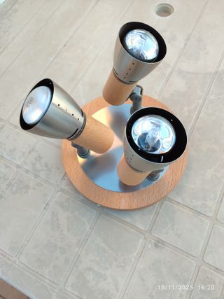 Plafoniera 3 faretti legno e metallo