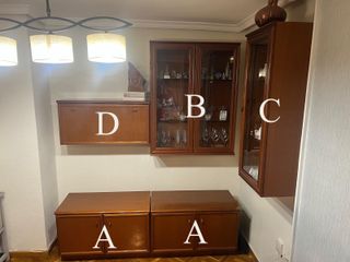 Mueble salón madera maciza con vitrinas 5 módulos