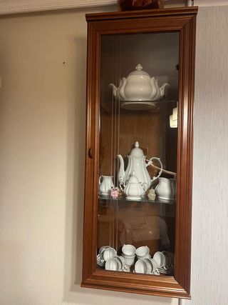 Mueble salón madera maciza con vitrinas 5 módulos