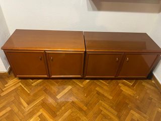 Mueble salón madera maciza con vitrinas 5 módulos