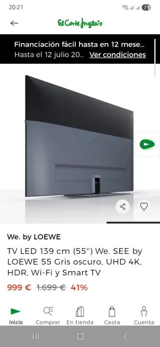 Televisión Loewe We See 55 como nueva