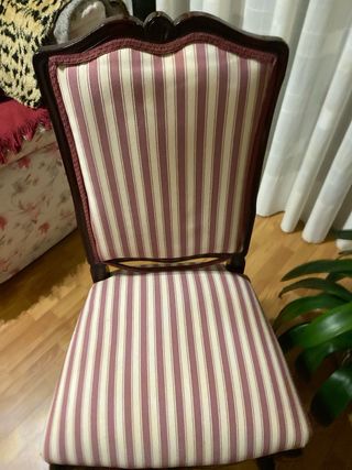 Silla tapizada rayas rosas y madera