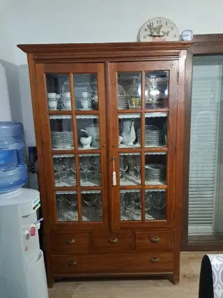 Vitrina de madera maciza con puertas de cristal