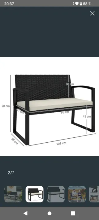 Banco jardín Outsunny +Cojin 58x103x78cm