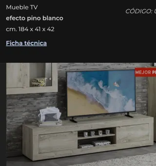 Mueble TV efecto pino blanco 184x41x42