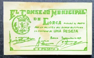 Billete 1 Peseta Lorca Municipal