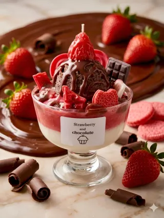 Vela postre fresa y chocolate