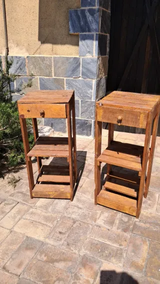 Pareja mesita auxiliar rústicas vintage madera