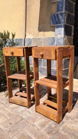 Pareja mesita auxiliar rústicas vintage madera