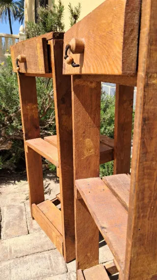 Pareja mesita auxiliar rústicas vintage madera