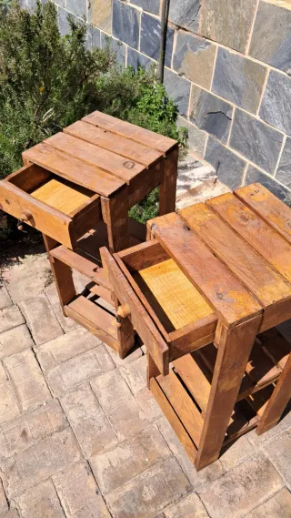 Pareja mesita auxiliar rústicas vintage madera