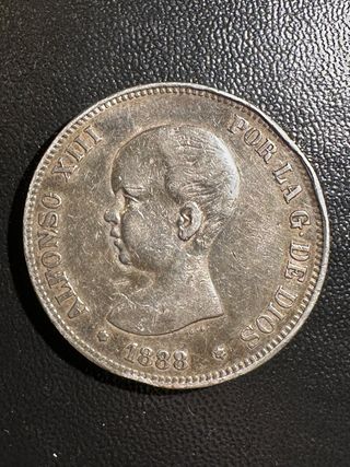 Moneda Plata Alfonso XIII 5 Pesetas 1888