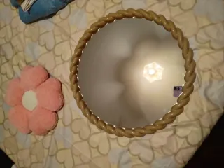 Espejo redondo trenzado beige