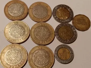 Monedas de México: 10, 5 y 1 Pesos