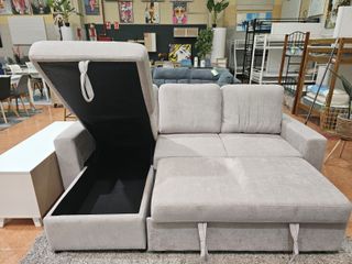 Nuevo sofa cama chaise longue con arcon - tela gris