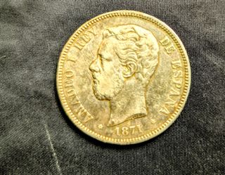 Moneda 5 Pesetas Amadeo I 1871 Plata
