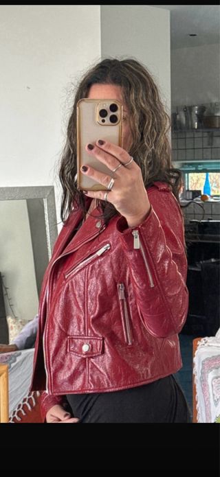 Chiodo ecopelle rosso donna luminoso vintage