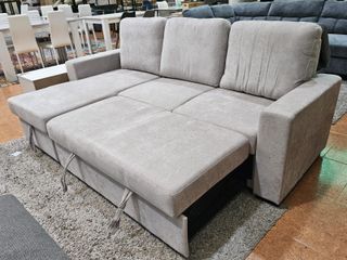 Nuevo sofa cama chaise longue con arcon - tela gris