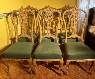 Conjunto 6 Sillas Vintage Madera Tapizadas