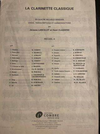 La Clarinette Classique - Recueil A