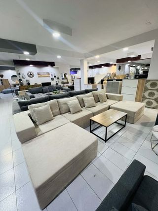 Sofá modular Linkon beige + 2 pufs