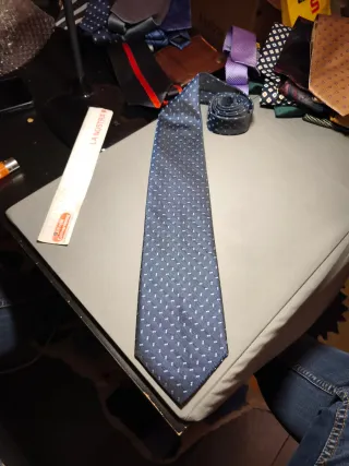 Cravatta Hesar blu con microfantasia argento