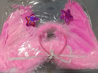Alas de ángel rosas con diadema y estrellas
