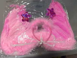 Alas de ángel rosas con diadema y estrellas