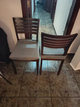 4 Sillas Madera Respaldo Tapizado Gris