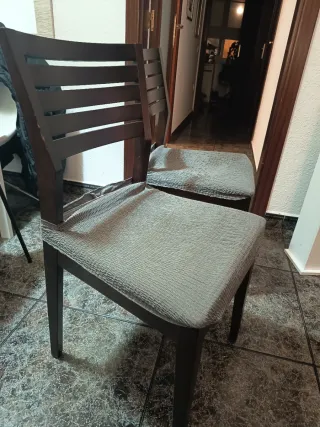 4 Sillas Madera Respaldo Tapizado Gris