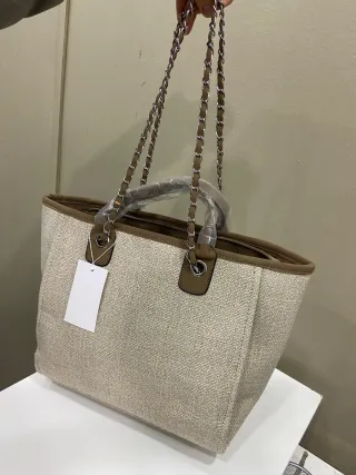 Bolso Tote Tela Natural y Piel